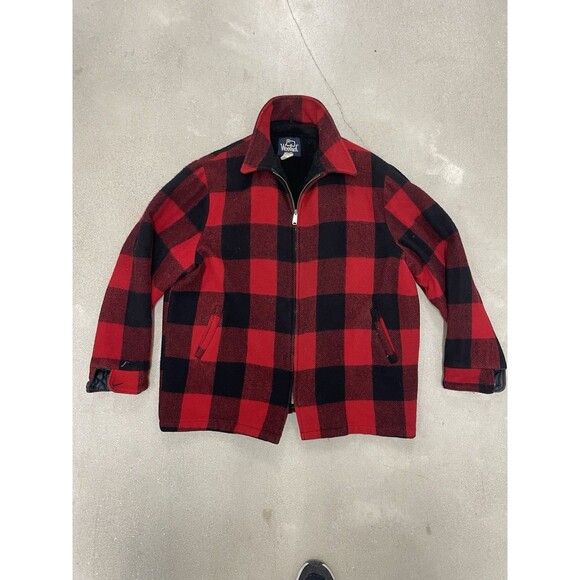 Vintage Woolrich Jacket Mens XXL Red Black Buffalo Plaid Wool Blend USA 90s - Picture 1 of 14